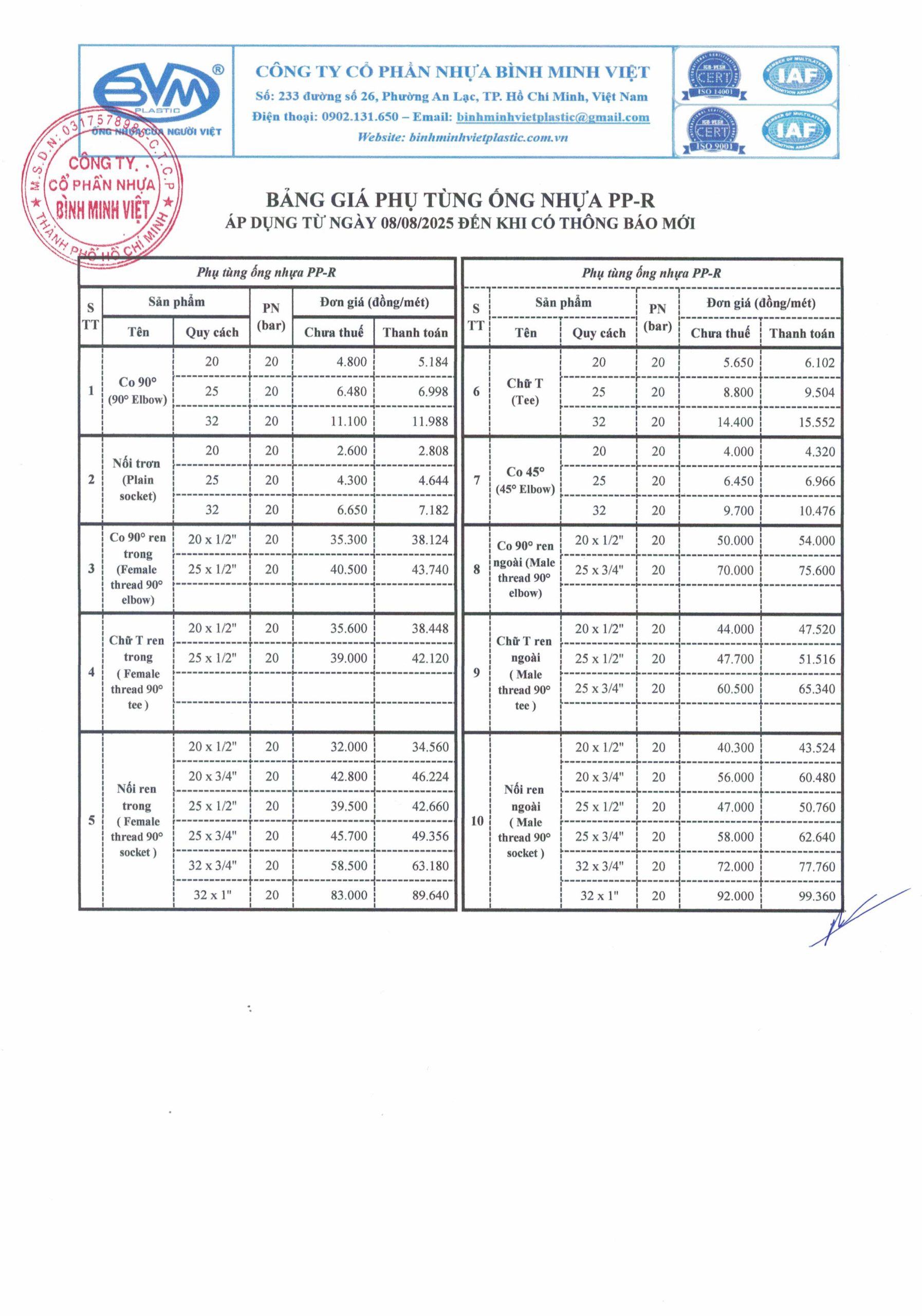 Binh Minh Viet Announces New Product – PP-R Plastic Pipe Fittings 1 Binh Minh Viet PP-R Plastic Pipe Fittings Price List